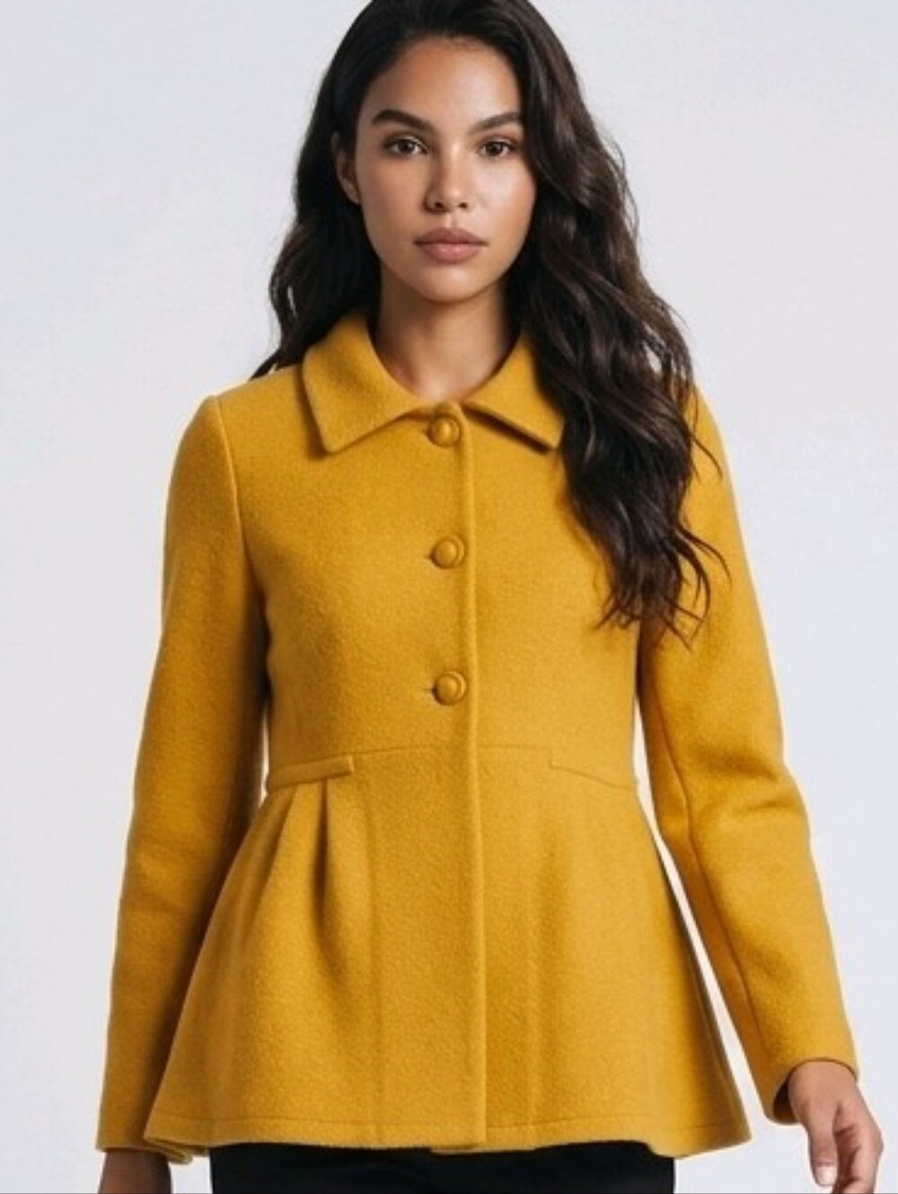 J.Crew Cardigan Womens Small Mustard Yellow 100% Wool Knit Pleated Jacket